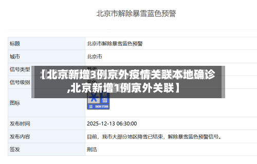 【北京新增3例京外疫情关联本地确诊,北京新增1例京外关联】