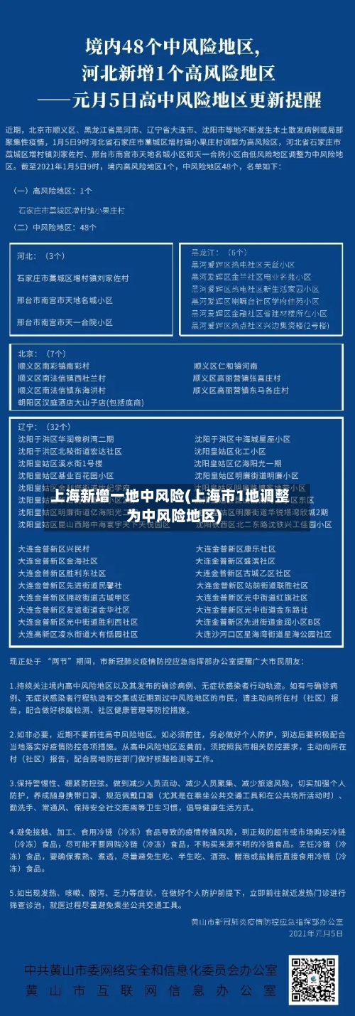上海新增一地中风险(上海市1地调整为中风险地区)